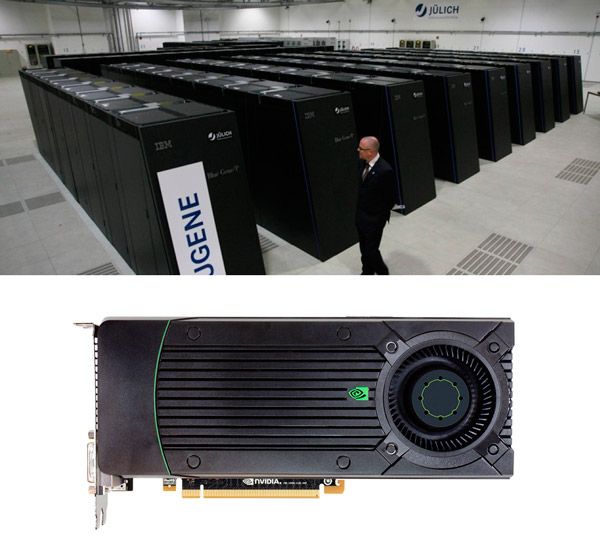 Рис. 1. Суперкомпьютер JUGENE и видеокарта GeForce GTX 970